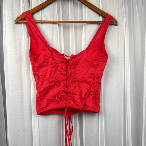 Princess Polly Red Eyelet Lace-Up Corset Cropped Strappy Tank Top Women’s Size 4 - Picture 3 of 10